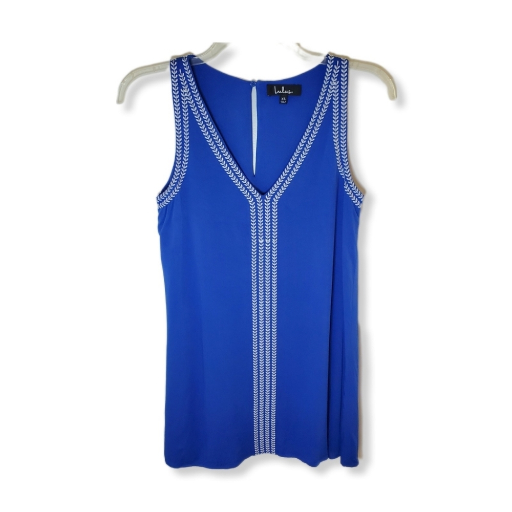 Lulus Sunshine Ahead Blue Embroidered Sleeveless Shift Dress Sz XS